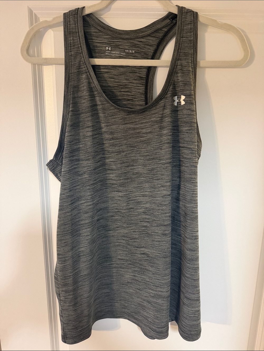 Under Armour Grey Heather Racerback Tank with White Logo
